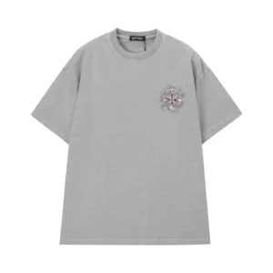 Chrome Hearts Grey Pink Cross Graphic T-Shirt