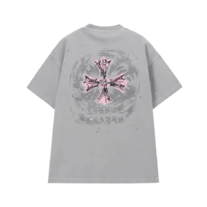 Chrome Hearts Grey Pink Cross Graphic T-Shirt
