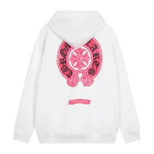 Chrome Hearts White Pink Horseshoe Logo Hoodie