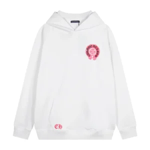 Chrome Hearts White Pink Horseshoe Logo Hoodie