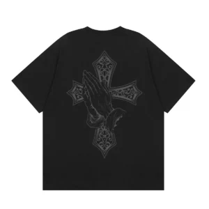 Chrome Hearts Black Praying Hands Cross Graphic Shirt