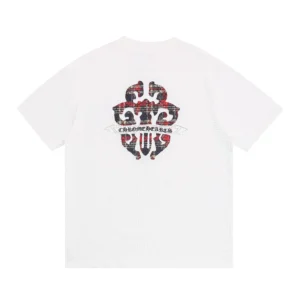 Chrome Hearts White Red Plaid Cross Graphic T-Shirt