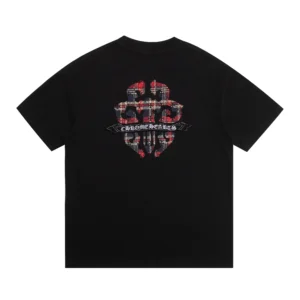 Chrome Hearts Black Red Plaid Cross Graphic T-Shirt
