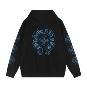 Chrome Hearts Black Blue Floral Cross Zip Up Hoodie