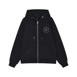 Chrome Hearts Black Tonal Horseshoe Cross Zip-Up Hoodie