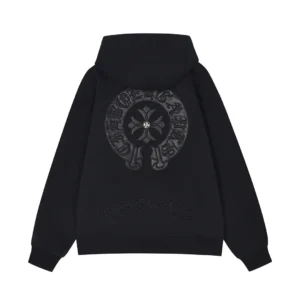 Chrome Hearts Black Tonal Horseshoe Cross Zip-Up Hoodie