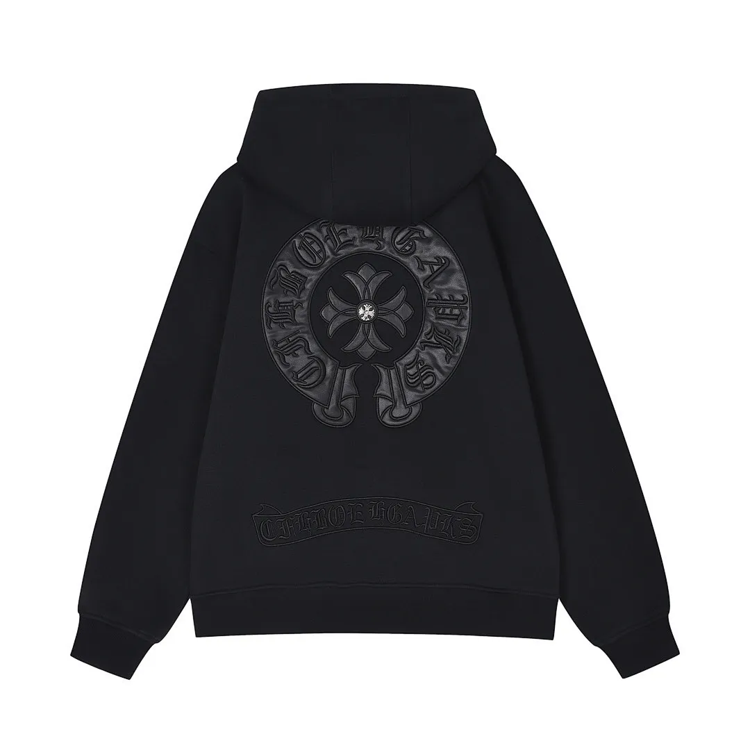 imgi_47_big Chrome Hearts Black Tonal Horseshoe Cross Zip-Up Hoodie