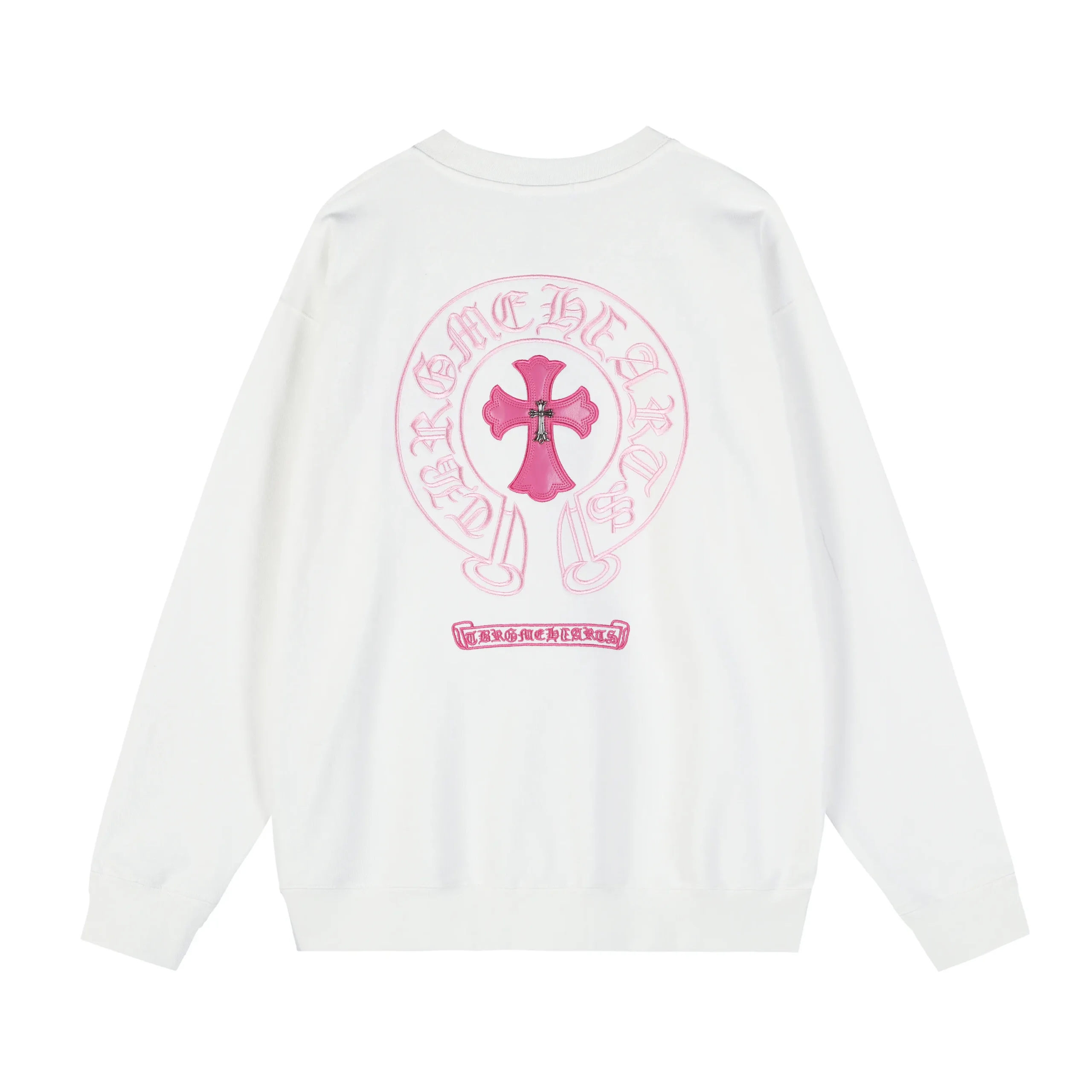Chrome Hearts White Pink Horseshoe Cross Crewneck Sweatshirt Chrome Hearts White Pink Horseshoe Cross Crewneck Sweatshirt
