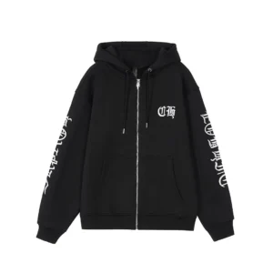 Chrome Hearts Black White Logo Sleeve Zip-Up Hoodie