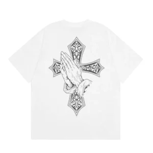 Chrome Hearts White Praying Hands Cross Graphic Shirt