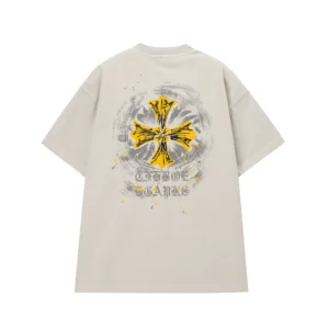 Chrome Hearts Beige Yellow Cross Graphic T-Shirt