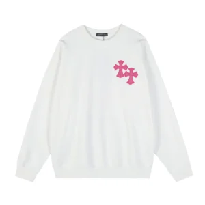 Chrome Hearts White Pink Horseshoe Cross Crewneck Sweatshirt