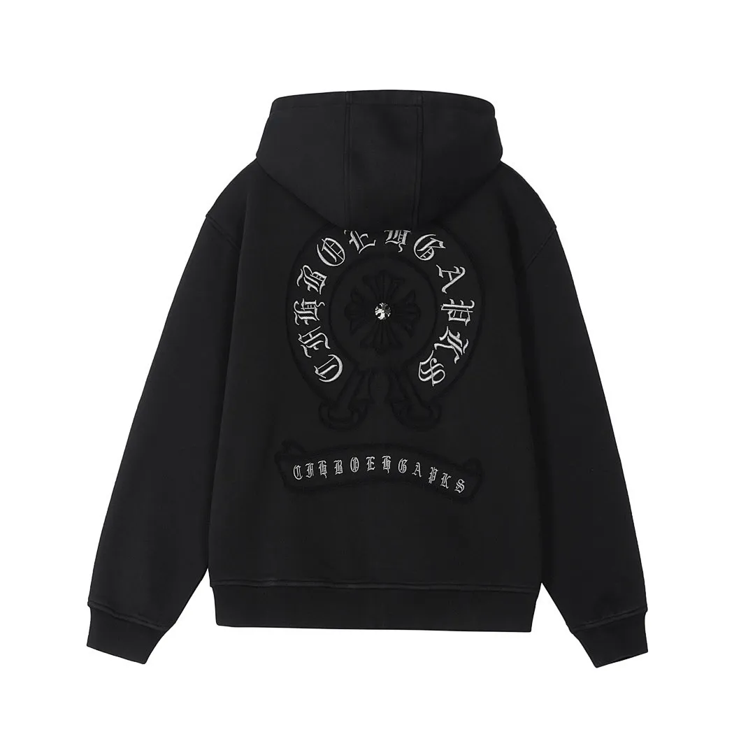 Chrome Hearts Black Horseshoe Logo Zip-Up Hoodie Chrome Hearts Black Horseshoe Logo Zip-Up Hoodie