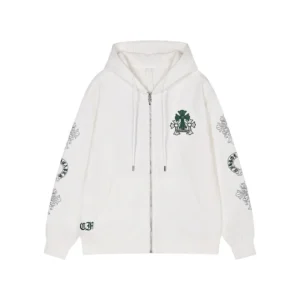 Chrome Hearts White Green Triple Cross Zip-Up Hoodie