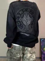 Chrome Hearts Black Gothic Cross Cemetery Crewneck Sweatshirt
