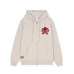 Chrome Hearts Red Distressed Horseshoe Zip-Up Hoodie