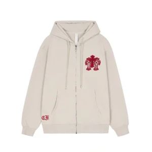 Chrome Hearts Red Distressed Horseshoe Zip-Up Hoodie