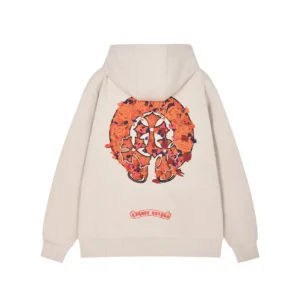 Chrome Hearts Beige Orange Graphic Zip-Up Hoodie