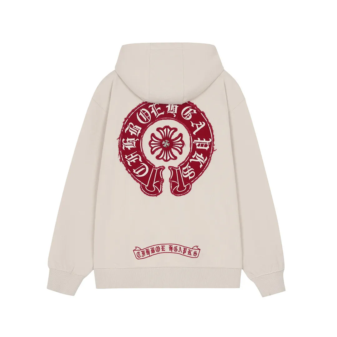 imgi_59_b117807f Chrome Hearts Red Distressed Horseshoe Zip-Up Hoodie