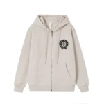Chrome Hearts Ivory Black Horseshoe Logo Zip-Up Hoodie
