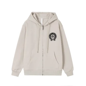 Chrome Hearts Ivory Black Horseshoe Logo Zip-Up Hoodie