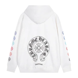 Chrome Hearts White Multi Color Horseshoe Zip Up Hoodie