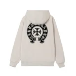 Chrome Hearts Ivory Black Horseshoe Logo Zip-Up Hoodie
