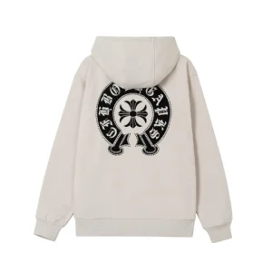 Chrome Hearts Ivory Black Horseshoe Logo Zip-Up Hoodie
