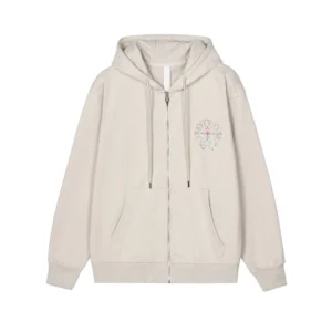 Chrome Hearts Ivory Rhinestone Cross Zip-Up Hoodie