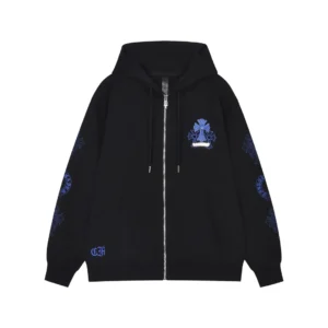 Chrome Hearts Black Blue Triple Cross Zip-Up Hoodie