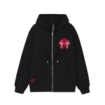 Chrome Hearts Red Distressed Horseshoe Zip-Up Hoodie