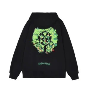Chrome Hearts Black Green Floral Horseshoe Zip-Up Hoodie