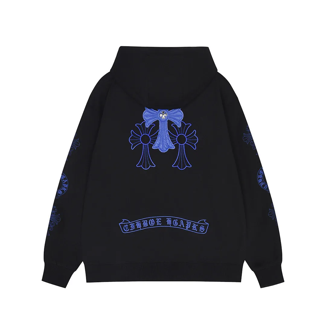 imgi_83_big Chrome Hearts Black Blue Triple Cross Zip-Up Hoodie