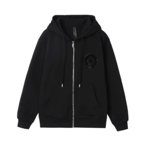 Chrome Hearts Black Crystal Medallion Zip-Up Hoodie