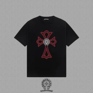 Chrome Hearts Black Red Outline Cross T-Shirt