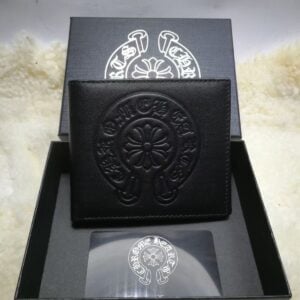 Chrome Hearts Black Leather Horseshoe Bifold Wallet