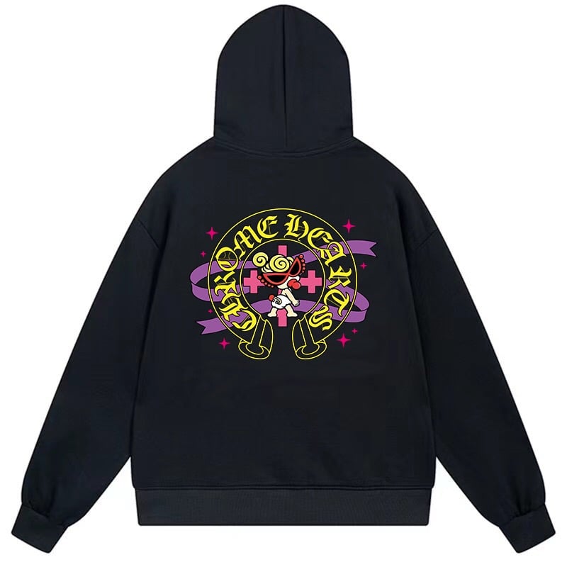 0485020b Chrome Hearts Cartoon Cross Horseshoe Pullover Hoodie Black