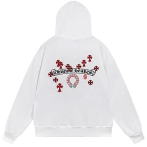 Chrome Hearts Red Cross Horseshoe Pullover Hoodie White