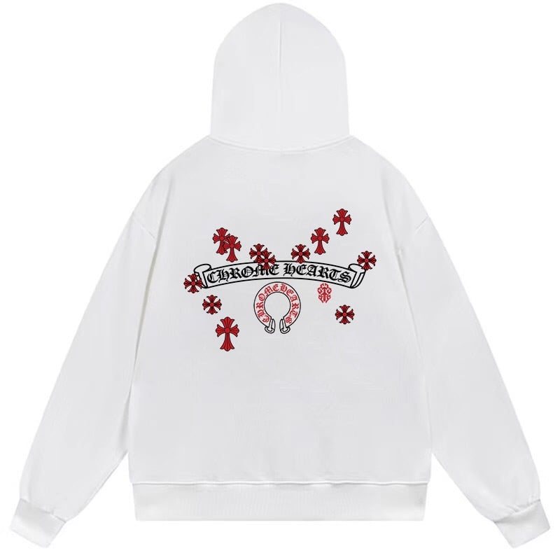 1a81e982 Chrome Hearts Red Cross Horseshoe Pullover Hoodie White