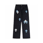 Chrome Hearts Blue Cross Patch Wide Leg Denim Jeans Black