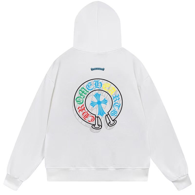 45cdd51a Chrome Hearts Colorblock Horseshoe Cross Pullover Hoodie White