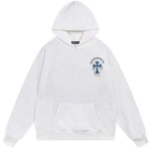 Chrome Hearts Icy Blue Cross Graphic Pullover Hoodie White