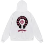 Chrome Hearts Pink Horseshoe Graphic Pullover Hoodie White