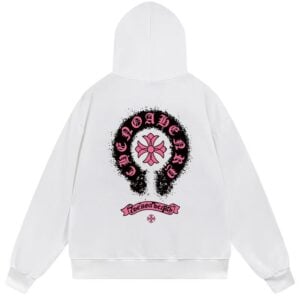 Chrome Hearts Pink Horseshoe Graphic Pullover Hoodie White