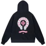 Chrome Hearts Pink Horseshoe Graphic Pullover Hoodie Black