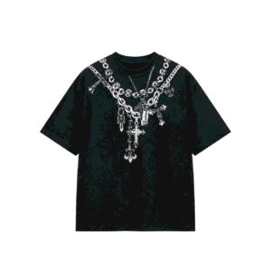 Chrome Hearts Layered Chain Cross Distressed T-Shirt Black