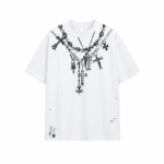 Chrome Hearts Chain Cross Pendant Distressed T-Shirt White