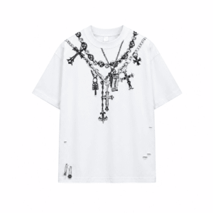 Chrome Hearts Chain Cross Pendant Distressed T-Shirt White