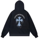 Chrome Hearts Icy Blue Cross Graphic Pullover Hoodie Black