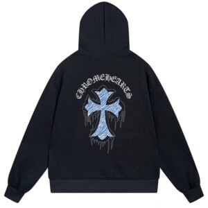 Chrome Hearts Icy Blue Cross Graphic Pullover Hoodie Black